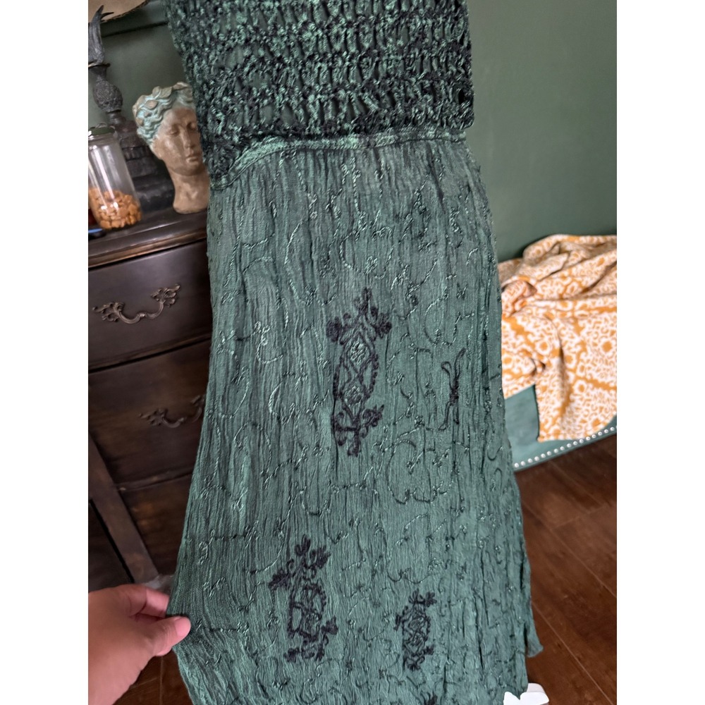 Wild Flowers  Green‎ Smocked Embroidered Bohemian Maxi Dress Womens Small - Picture 2 of 6